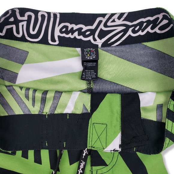 Maui and Sons Mens Surf Board Shorts Green Black Geo Print Size 34 - Picture 9 of 13